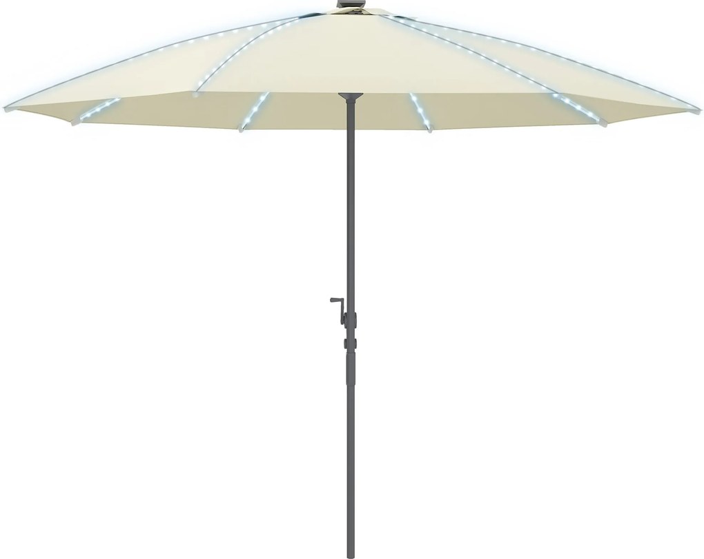 Outsunny Kültéri Terasz Napernyő LED Fényekkel Ø300x256 cm Kerti Napernyő Forgókarral UV50+ Védelemmel és Alumínium Lábbal Teraszhoz, Medencéhez, Teng