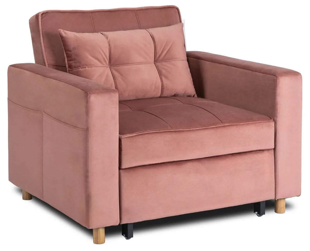 Ágyazható Fotel Rózsaszín Bársony Kárpittal. SOLOR