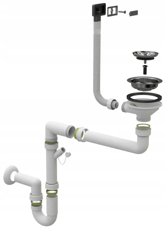 Gamma Gamma, 1-kamrás kézi szifon gránit mosogatóhoz négyzetes túlfolyóval, fekete matt, GMA-1M11ZBKLB