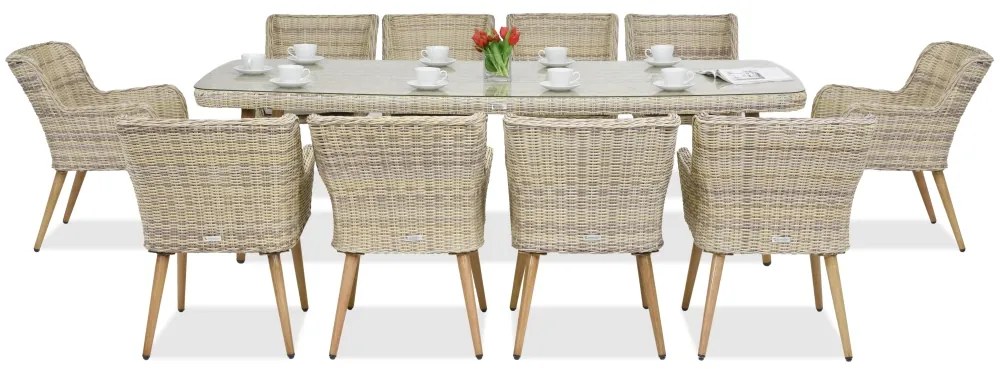 Garden Point Cordoba exkluzív kerti bútorok nagy asztallal 10 fő részére, homokszínű