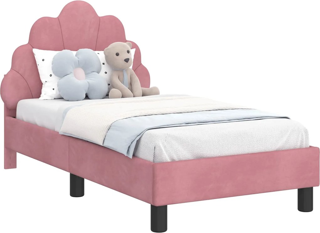 vidaXL Gyerekágy keret fejtámlával Rózsaszín 70 x 140 cm Bársony