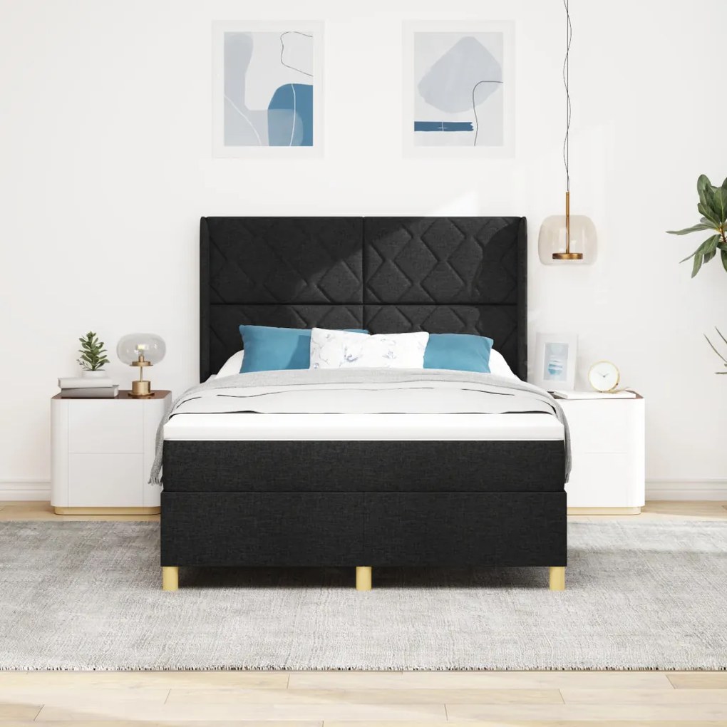 Boxspring Ágy Matracokkal Fekete 140x200 cm Szövet