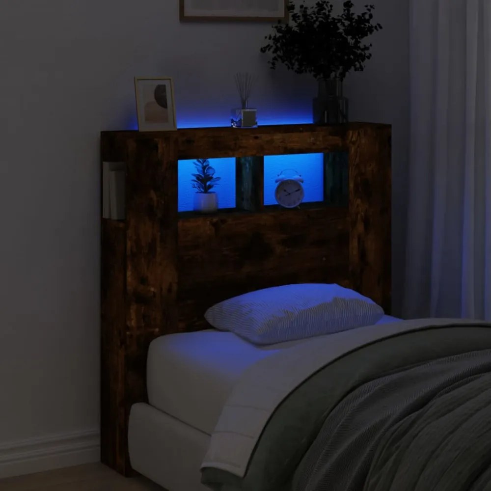 sonoma tölgy színű szerelt fa LED-es fejtámla 100x18,5x103,5 cm