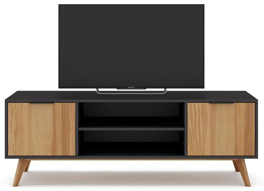 Fekete-natúr színű borovi fenyő TV-állvány 140x53 cm Lavis – Marckeric