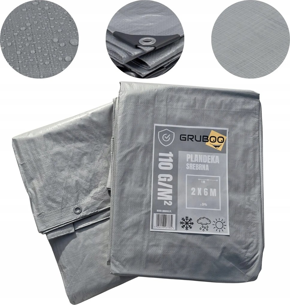 Ezüst Színű Ponyva 2X6M Fa Takaróponyva Vízálló Erősített