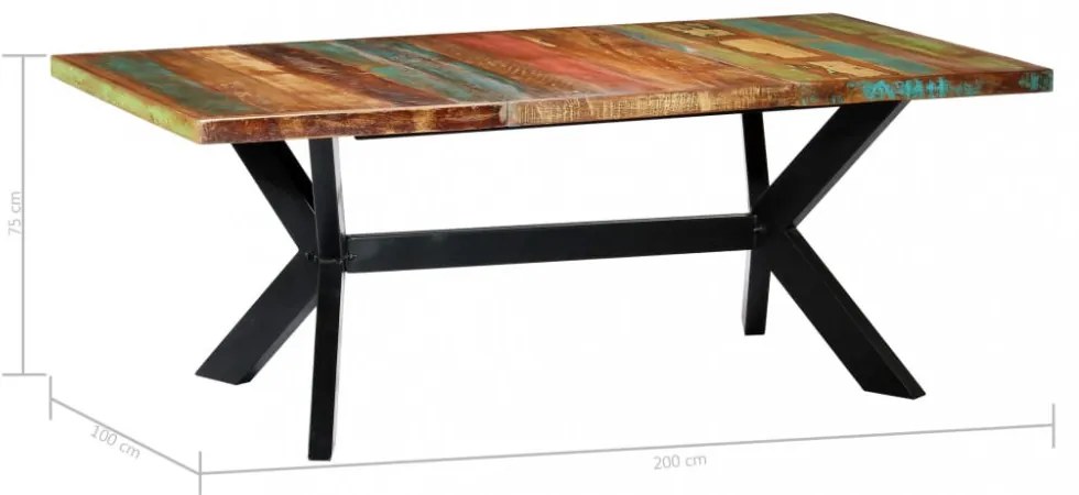tömör újrahasznosított fa étkezőasztal 200 x 100 x 75 cm