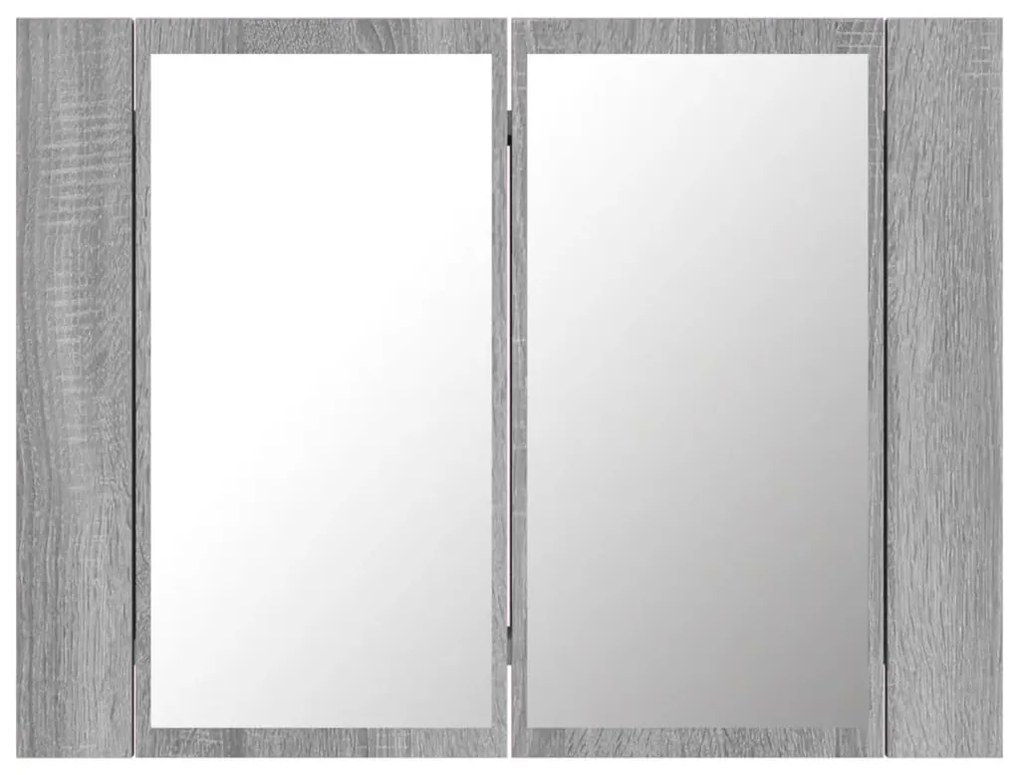 szürke sonoma színű szerelt fa tükörszekrény LED-del 60x12x45cm