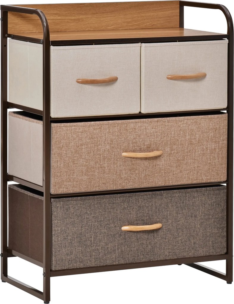 HOMCOM 4 Fiókos Vászon Komód Fa Tetejű és Fém Vázú Nappaliba 58x29x78,5 cm Több színben | Aosom