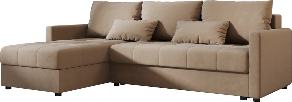 VENORIA L alakú kihúzható sarokkanapé, 220x143 cm, bézs + 2 párna INGYEN