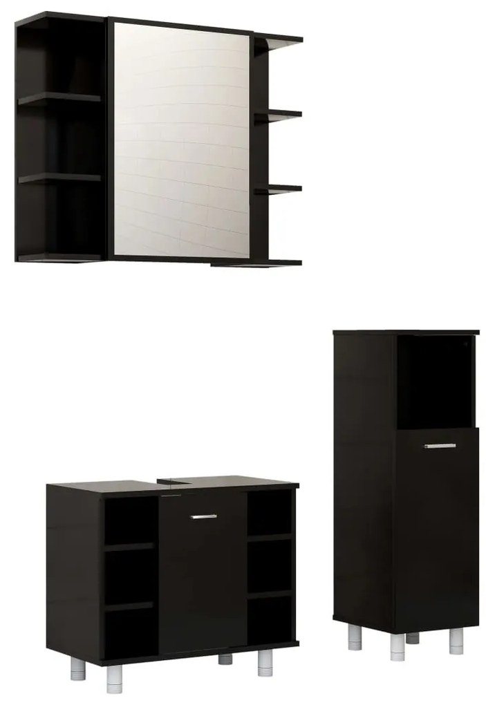 3 részes fekete forgácslap fürdőszobai bútorszett