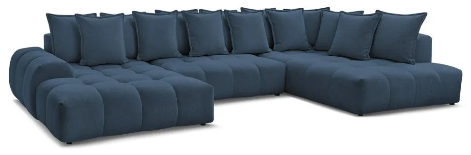 Sötétkék zsenília kinyitható-tárolóhelyes sarokkanapé (jobb oldali-U alakú) Everest – Bobochic Paris