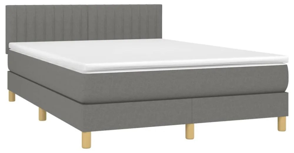 sötétszürke szövet rugós és LED-es ágy matraccal 140x190 cm