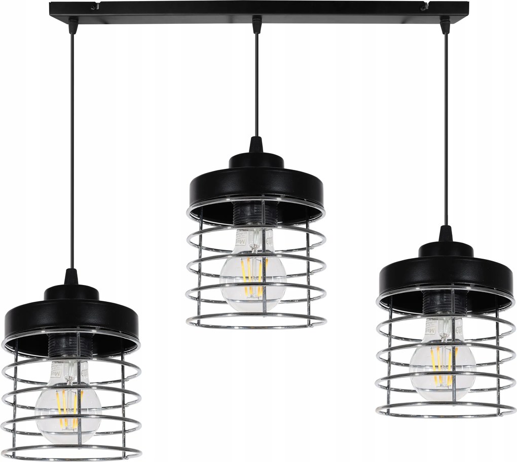 Mennyezeti Lámpa Függeszték Csillár Fekete Díszléc Hármas Króm Loft Lámpabúra