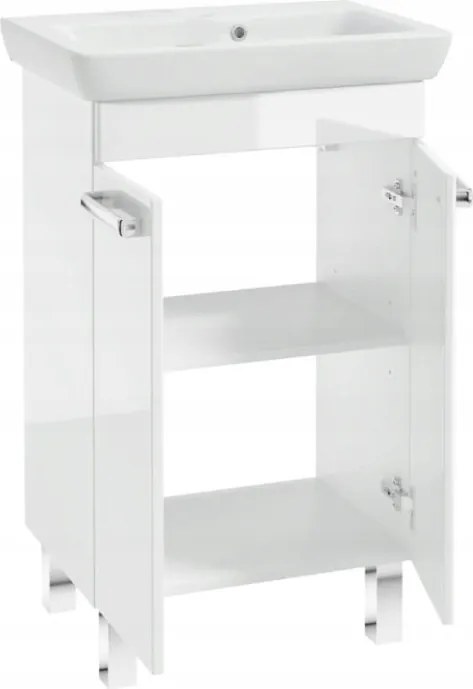 Lakkozott álló fürdőszobaszekrény mosdóval 55x80cm fehér fényes