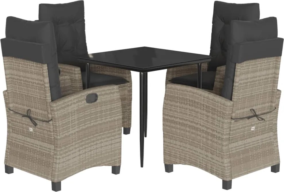 vidaXL 5részes világosszürke polyrattan kerti étkezőgarnitúra párnával