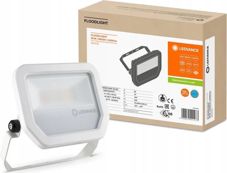 Led Reflektor Kültéri Lámpa 20W 2400lm 6500K IP65 Fehér