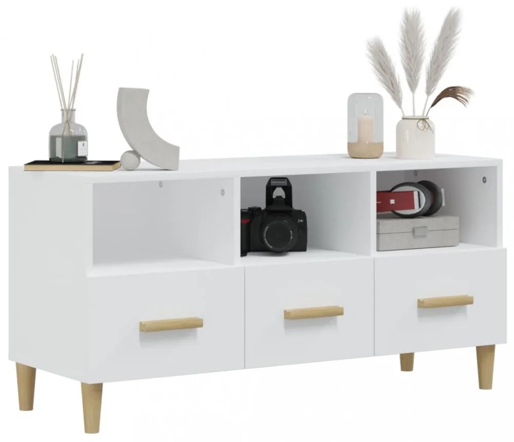 fehér magasfényű szerelt fa TV-szekrény 102x36x50 cm