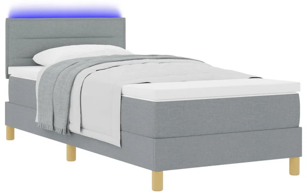 vidaXL LED Box Spring Ágy matracmal Világosszürke 90 x 200 cm szövet