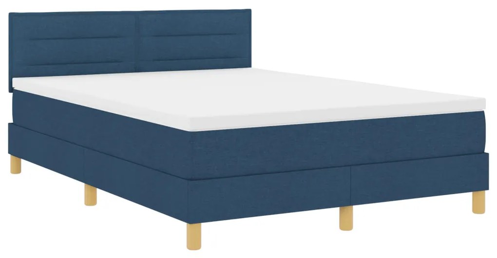 Boxspring ágy matraccal és LED lámpával Kék 140x200 cm Szövet