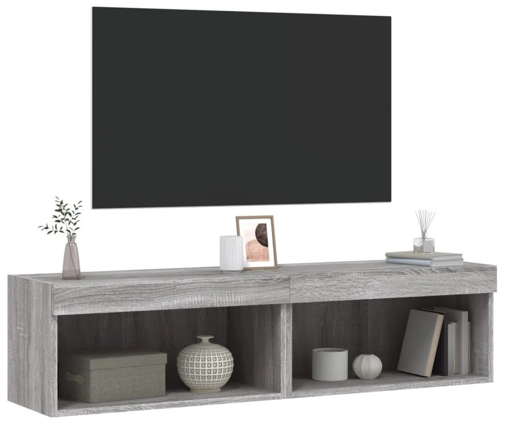 2 db szürke sonoma színű TV-szekrény LED-ekkel 60x30x30 cm