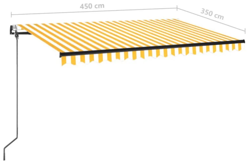 sárga-fehér szélérzékelős és LED-es napellenző 450 x 350 cm