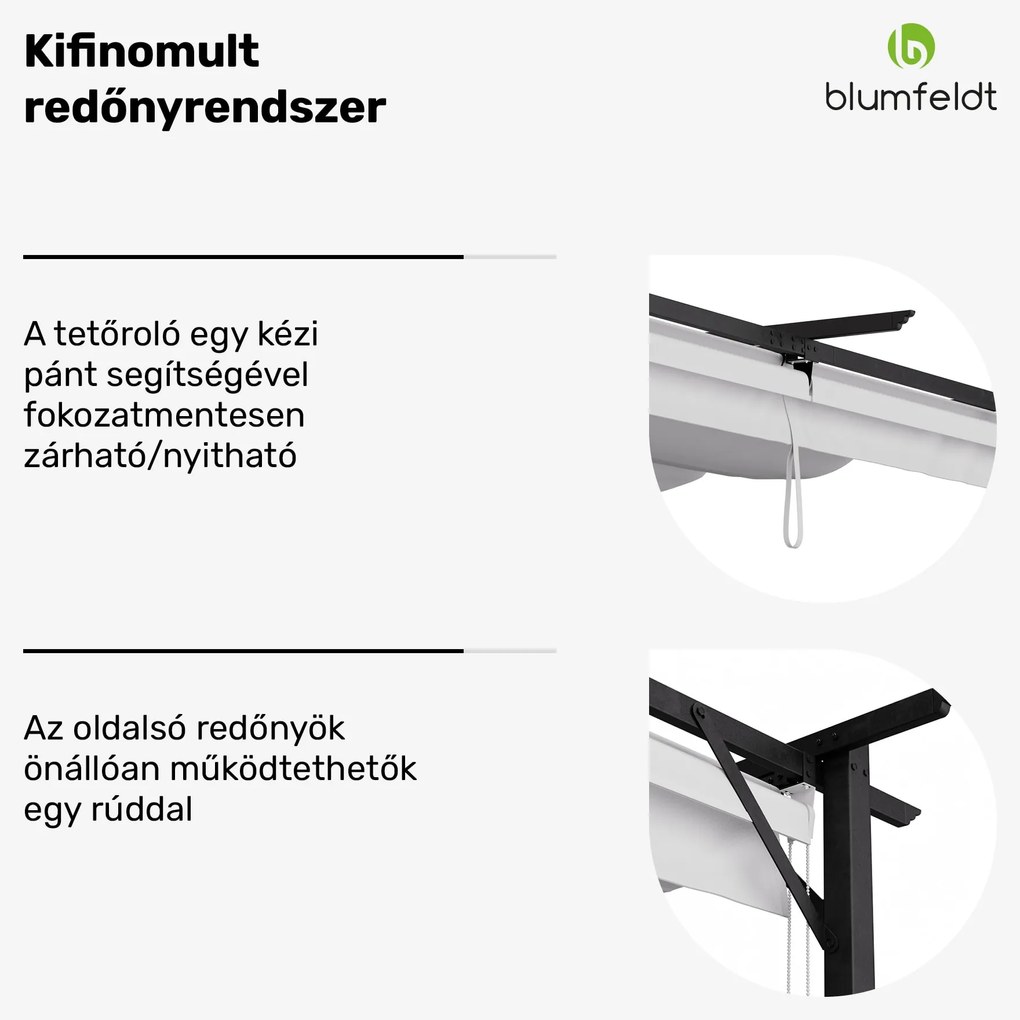 Blumfeldt Pantheon Robust, pergola, 3 x 4 m, oldalsó redőnyökkel, időjárásálló porszórt acél
