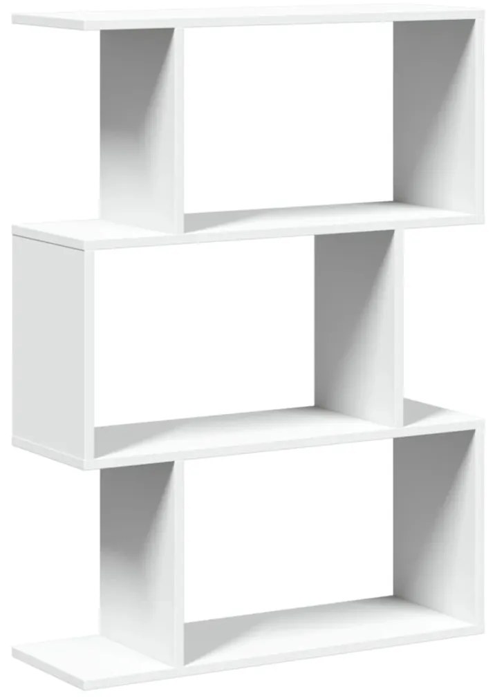 3 szintes fehér szerelt fa elválasztó könyvespolc 70x24x97 cm