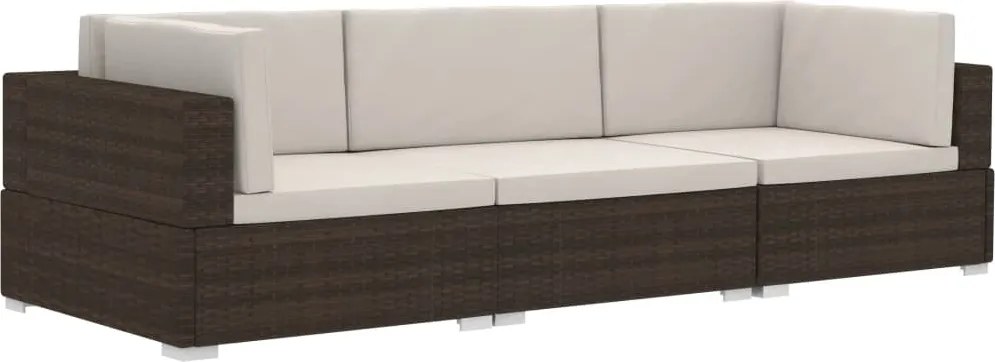 vidaXL 3 részes barna polyrattan kerti kanapészett párnákkal