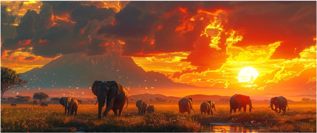 Kép - Elefántcsorda (120x50 cm)