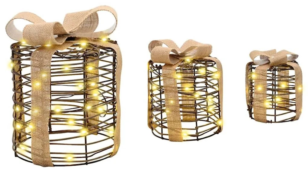 Ajándékdoboz Dekoráció 3 pcs Meleg fehér 20 x 20 x 20 cm Rattan