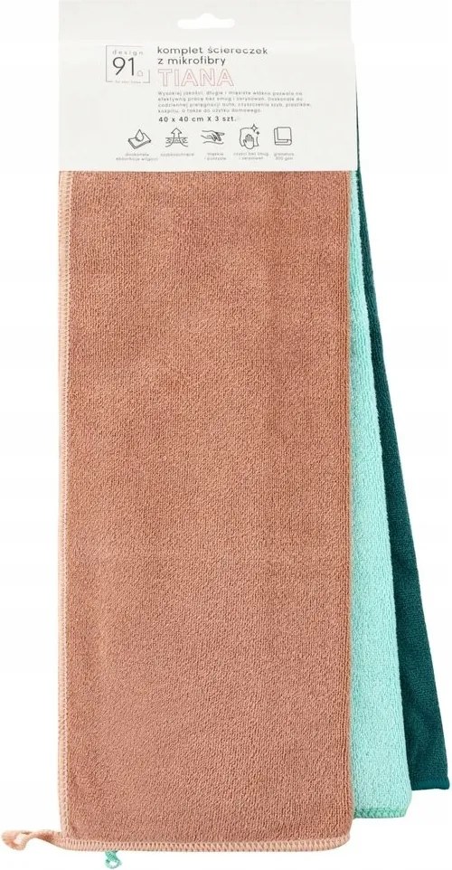 3 db-os törlőkendő szett TIANA/04 40x40 színes mikroszálas konyhai törlőkendő