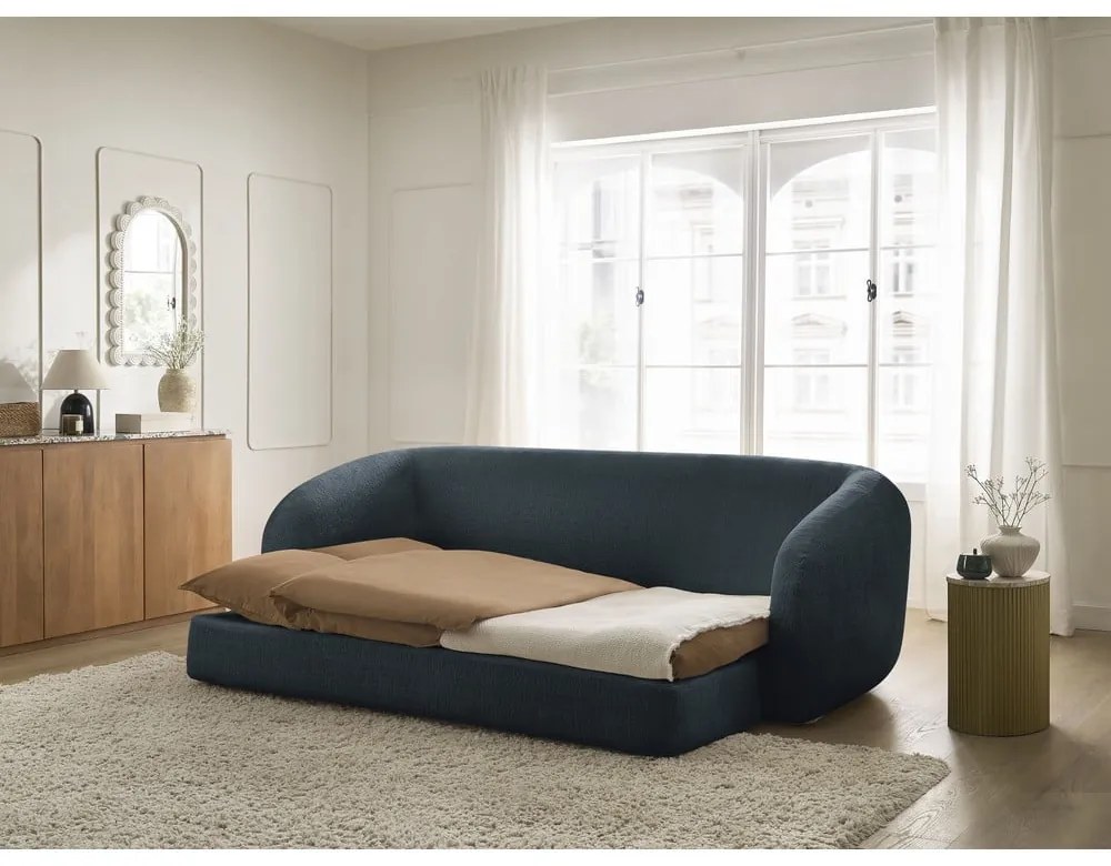 Sötétkék zsenília kinyitható kanapé 228 cm Neyo – Bobochic Paris