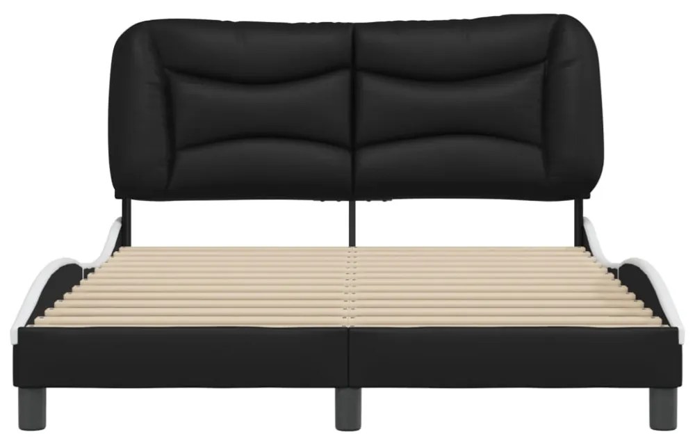 fekete és fehér műbőr ágykeret fejtámlával 120 x 200 cm