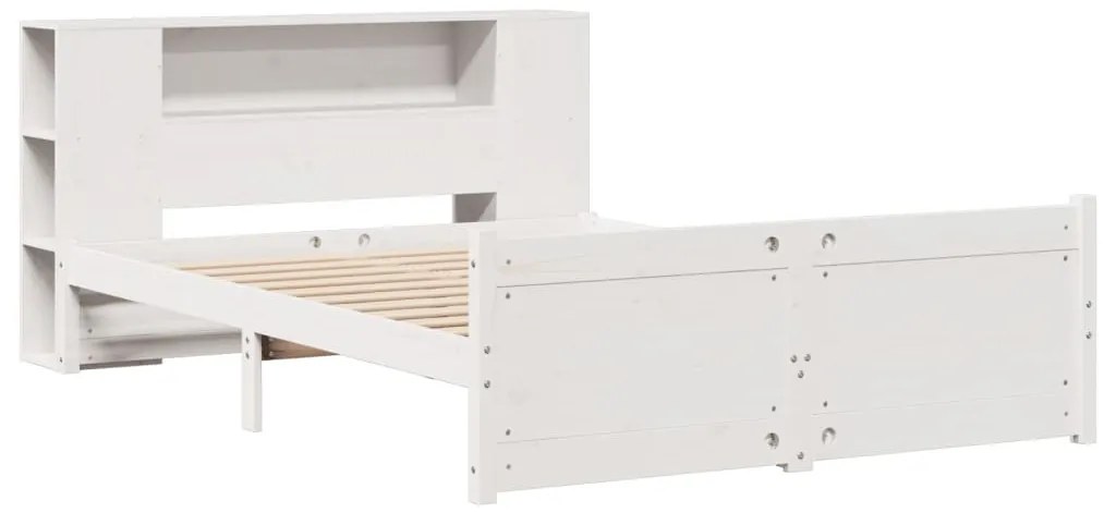 fehér tömör fenyőfa könyvespolcos ágy matrac nélkül 140x190 cm