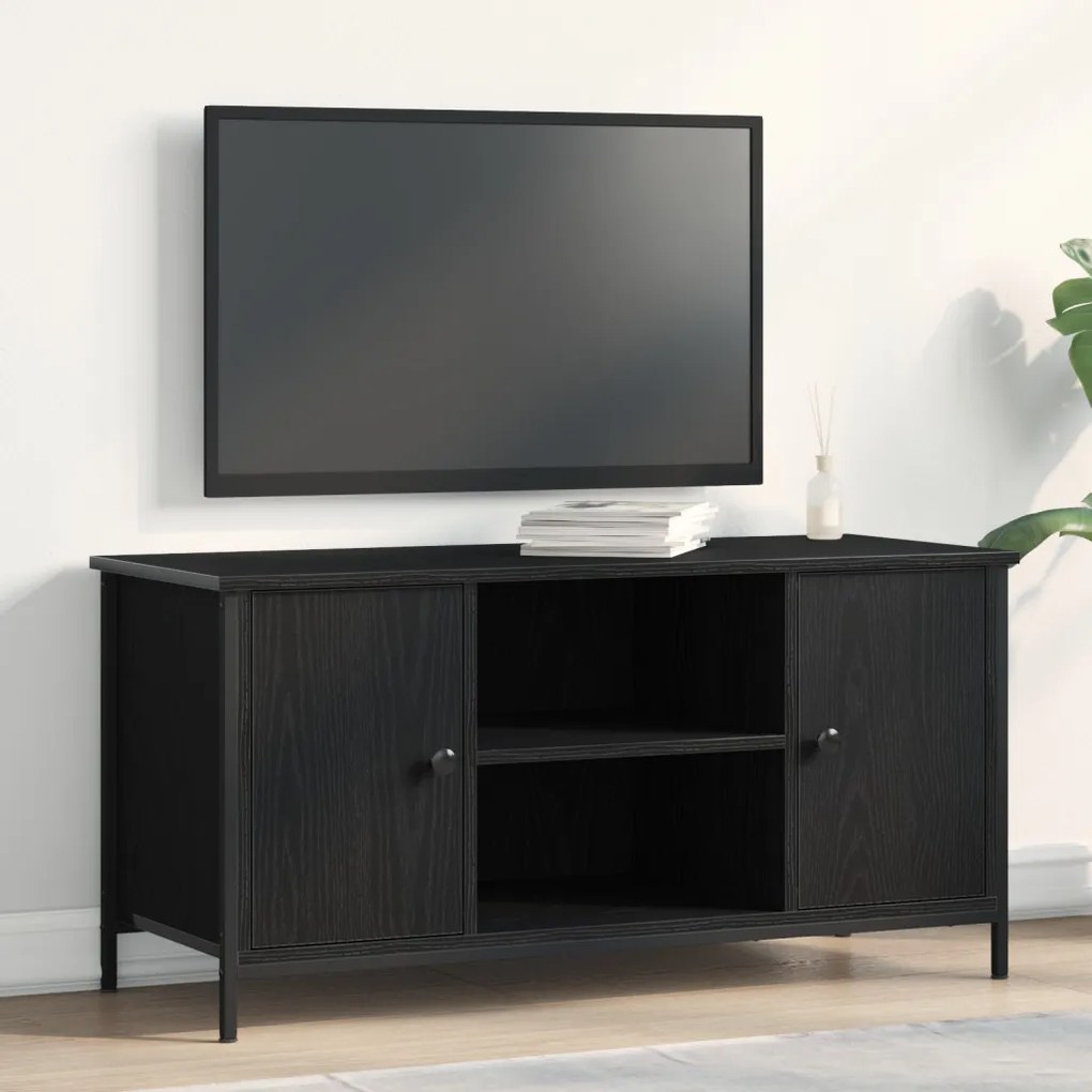 Televíziós Szekrény Fekete Tölgy 100x40x50 cm Mérnöki Fa és Acél