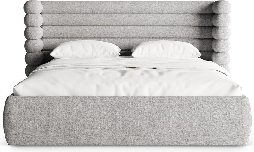 Szürke kárpitozott ágyneműtartós franciaágy ágyráccsal 200x200 cm Mount – Micadoni