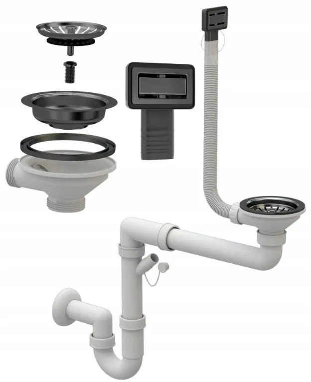 Gamma Gamma, 1-kamrás kézi szifon gránit mosogatóhoz négyzetes túlfolyóval, fekete matt, GMA-1M11ZBKLB