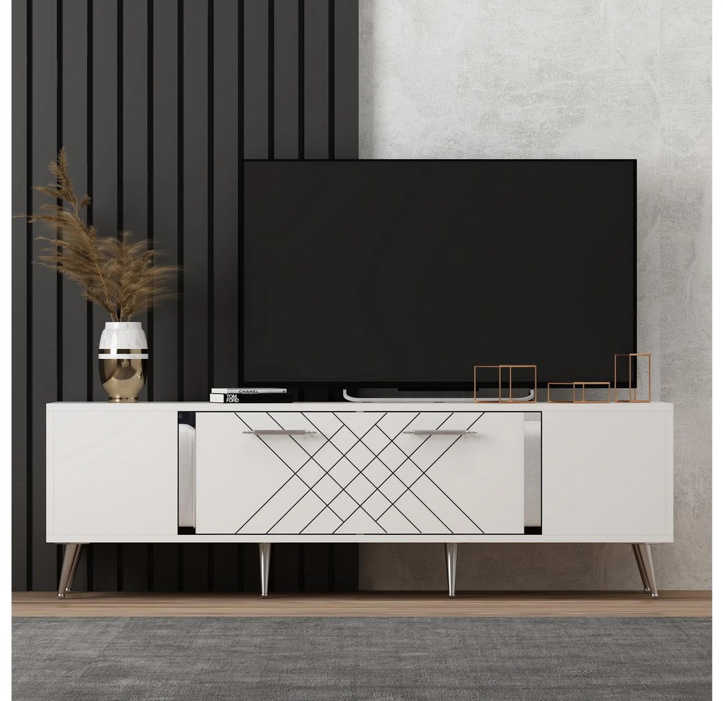 TV asztal/szekrény Tunini (fehér + ezüst) . Akció -20%. 1095249