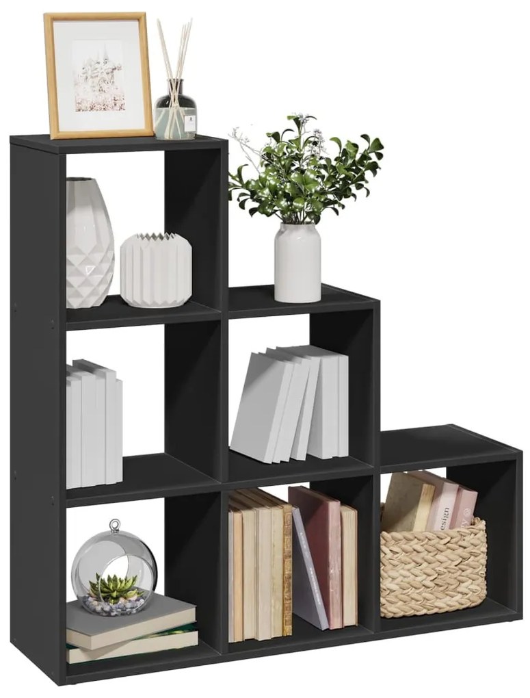 3 szintes fekete szerelt fa elválasztó könyvespolc 99x29x99 cm