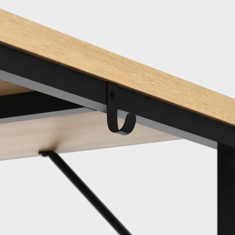 Íróasztal, acélszerkezet, kompakt méret, 80x50 cm tölgyfa