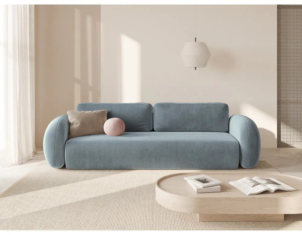 Szürkéskék bársony kinyitható-tárolóhelyes kanapé 262 cm Tonale – Cosmopolitan Design