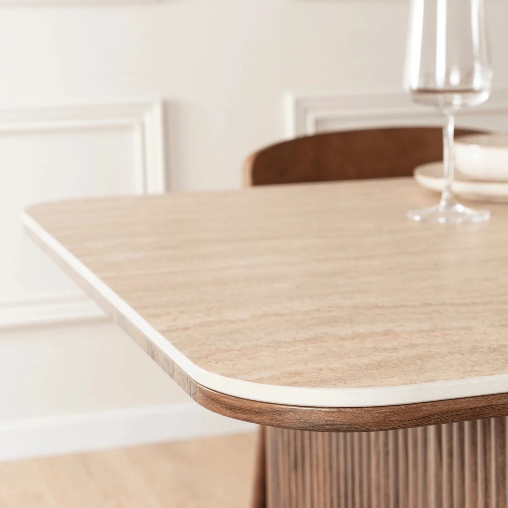 Téglalap alakú étkezőasztal 180 cm méretben, travertin/dió színben ARAMIS