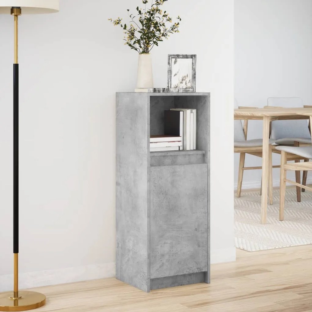 betonszürke szerelt fa tálalószekrény LED-del 38 x 34 x 100 cm