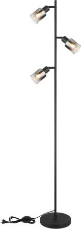 Globo 54308S Állólámpa fém fekete matt, füstszínű üveg, átlátszó futás, fekete PVC kábel, lábkapcsoló a kábelben, ø: 230mm, M:1540mm, kábelhossz 1800mm, nem tartozék: 3x E14 40W 230V
