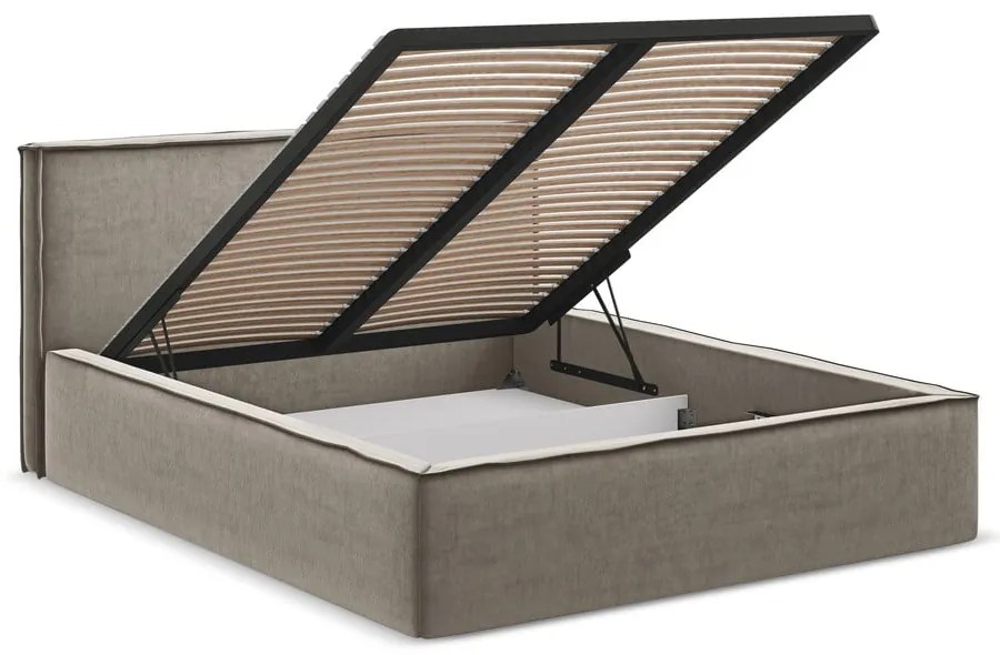 Szürkésbarna kárpitozott ágyneműtartós franciaágy ágyráccsal 180x200 cm Anani – Makamii