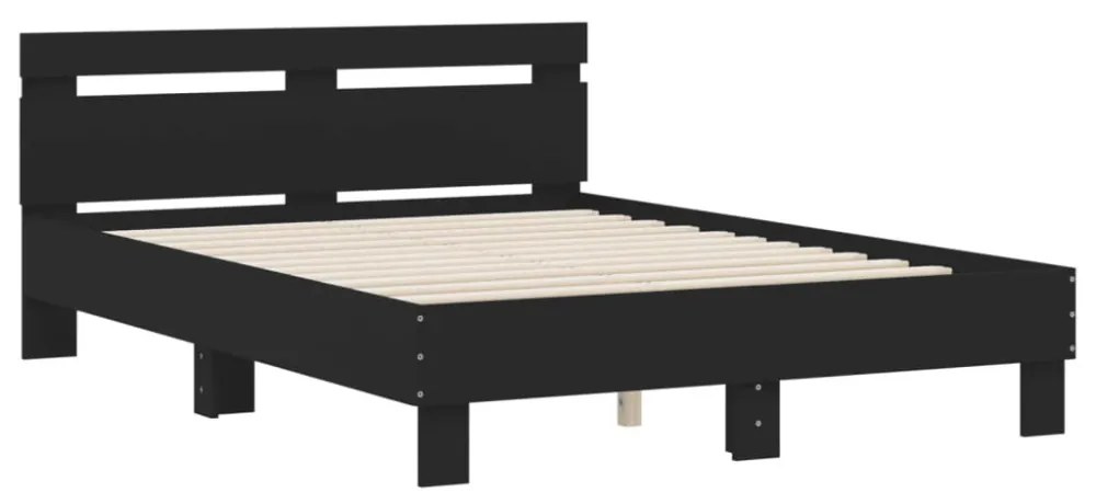fekete szerelt fa ágykeret fejtámlával 120 x 200 cm