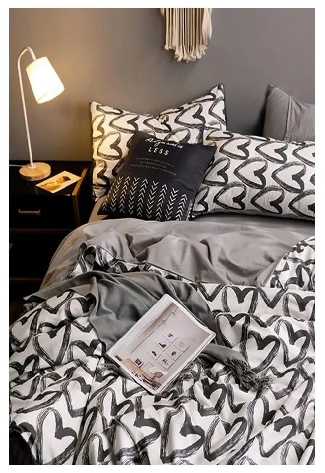 Fehér-szürke kétszemélyes-hosszabbított pamut ágyneműhuzat lepedővel 200x220 cm – Mila Home