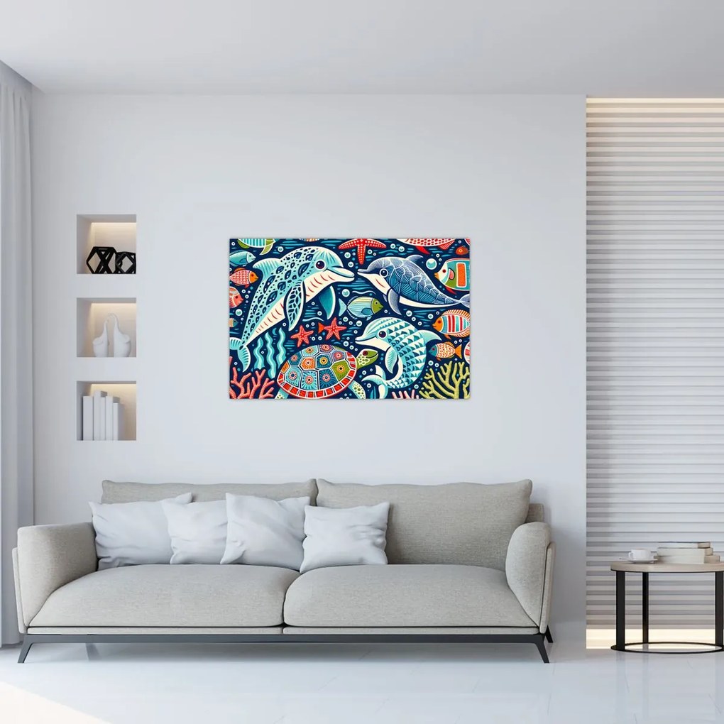 Kép – Rajzolt vízi állatok (90x60 cm)