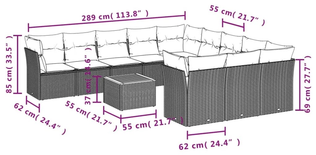 12 részes szürke polyrattan kerti ülőgarnitúra párnákkal