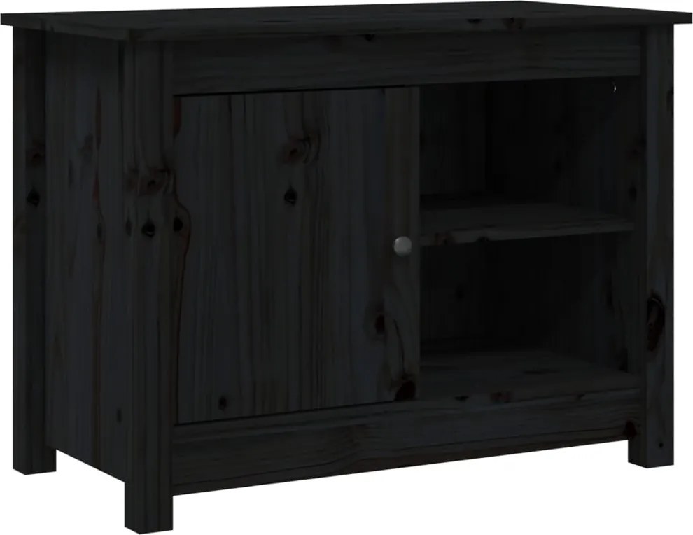 vidaXL fekete tömör fenyőfa TV-szekrény 70 x 36,5 x 52 cm